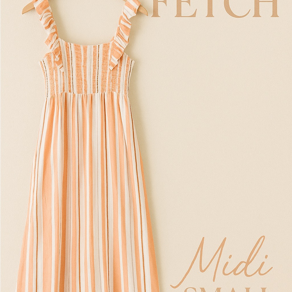 Striped Orange and White Midi Dress